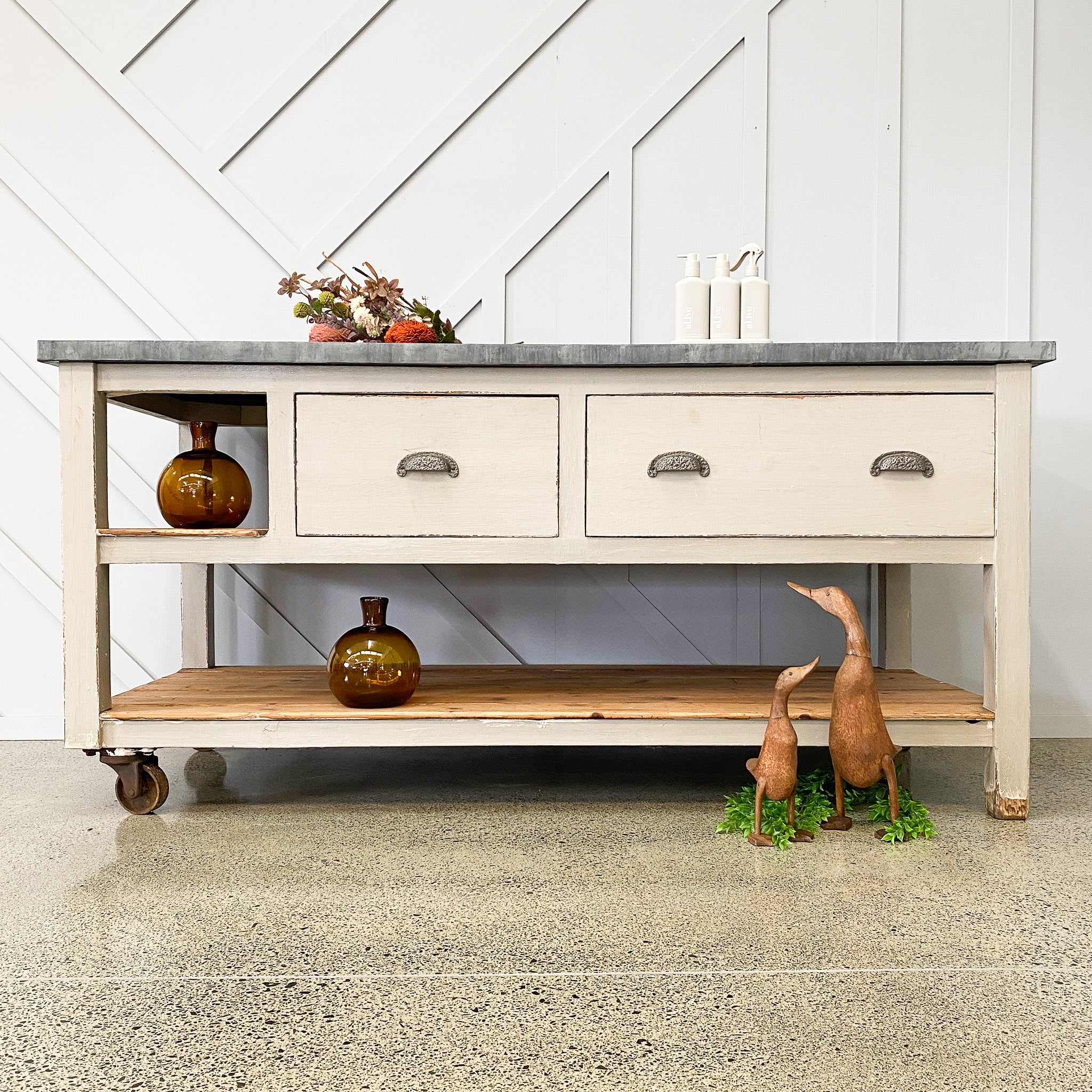 French Zinc Top Kitchen Island