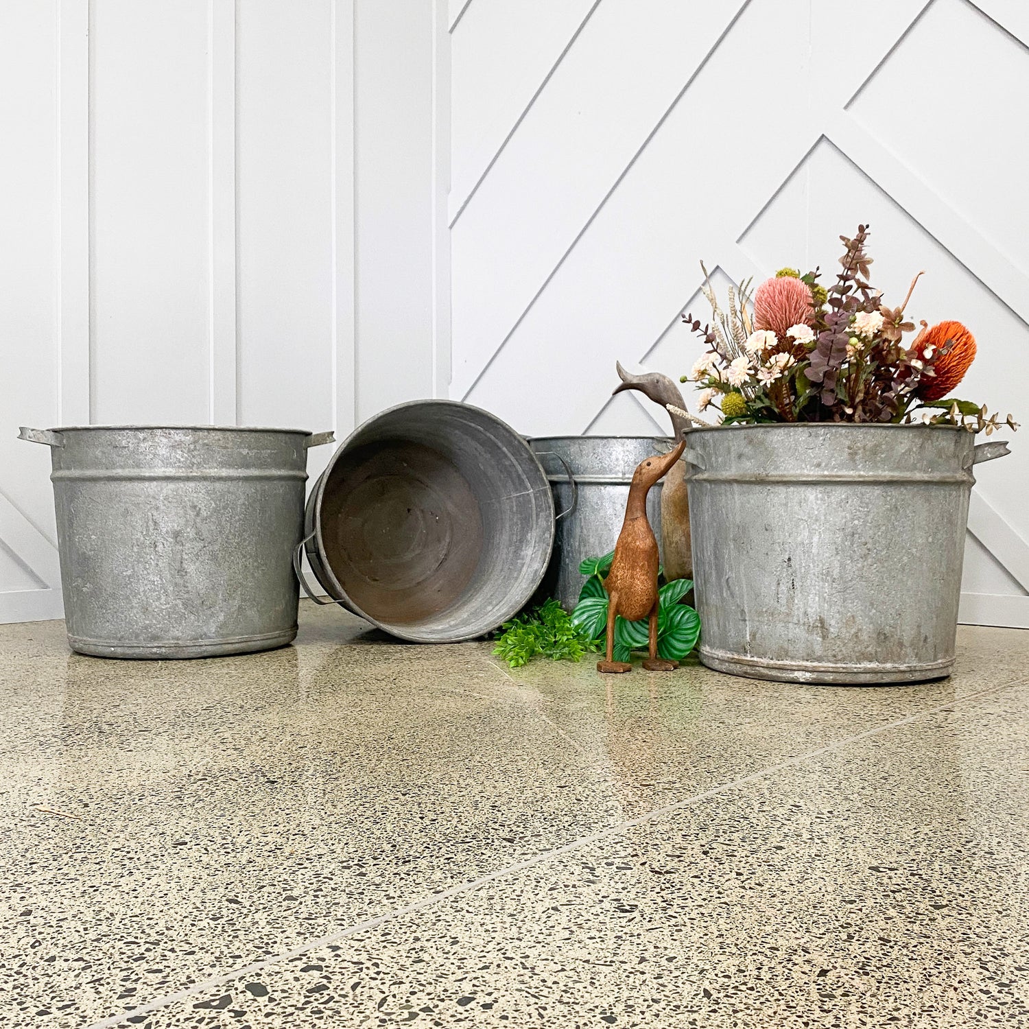 Vintage Galvanized Bucket Planters