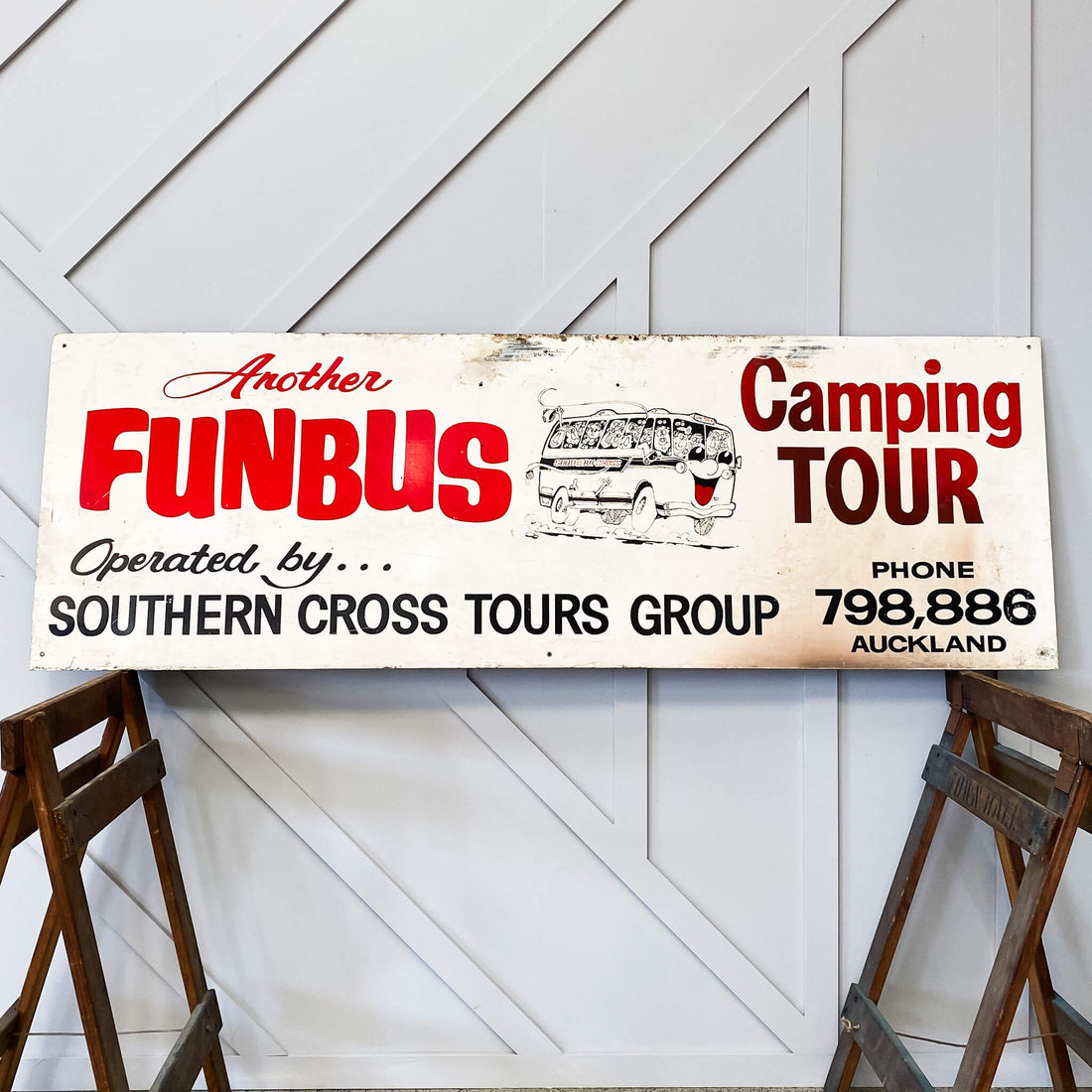 Vintage Fun Bus Camping Tour Sign