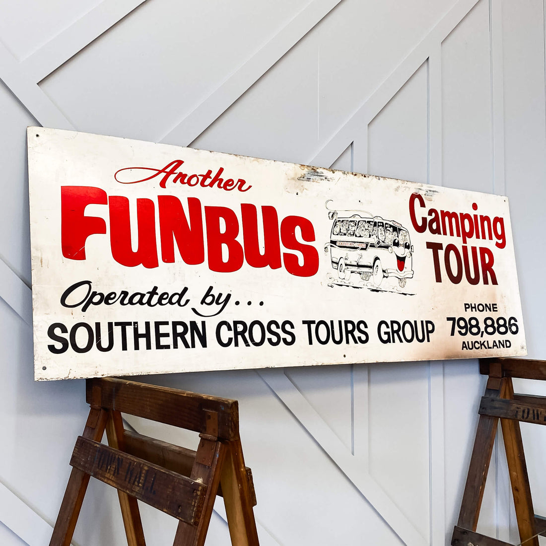 Vintage Fun Bus Camping Tour Sign