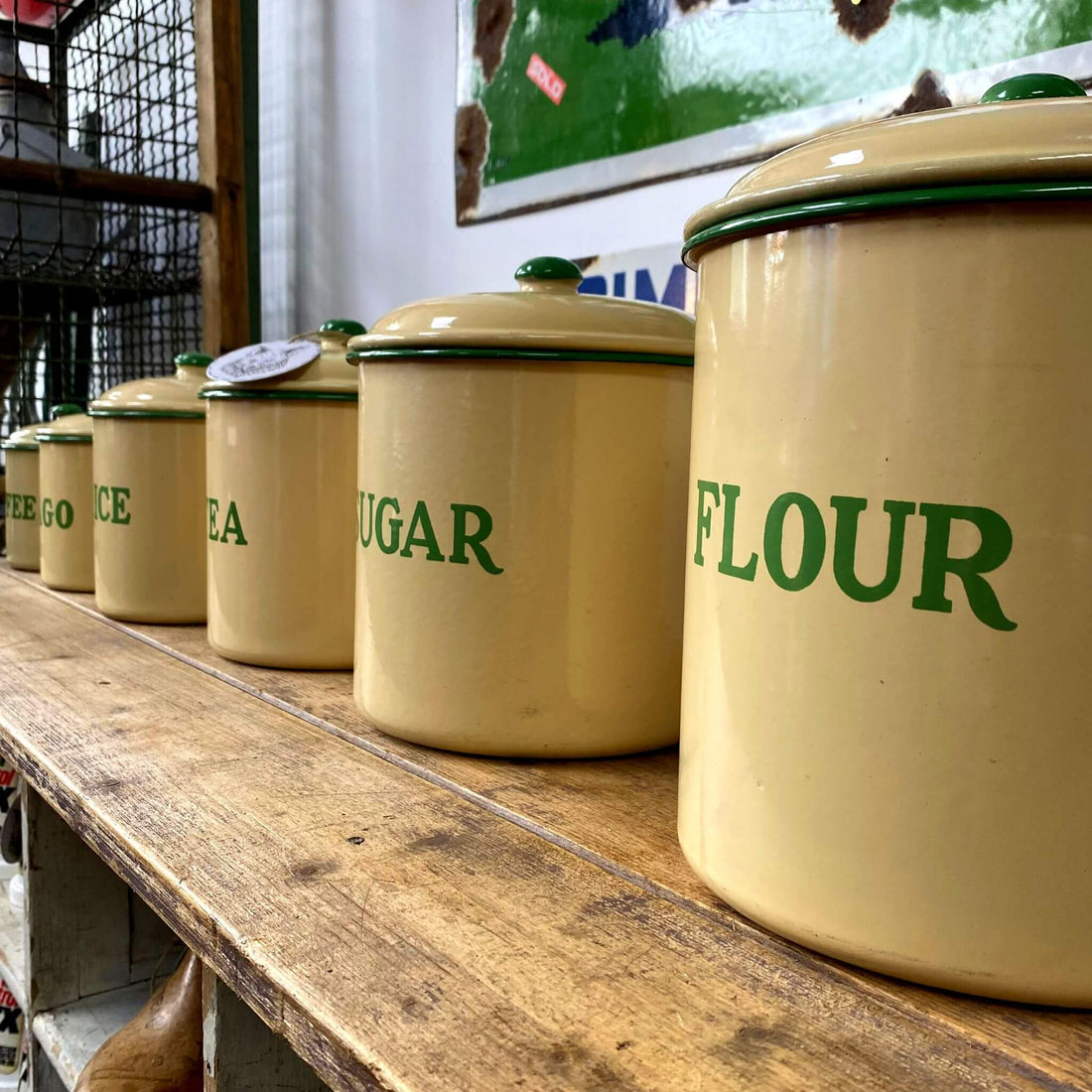 Antique Enamel Kitchen Tins