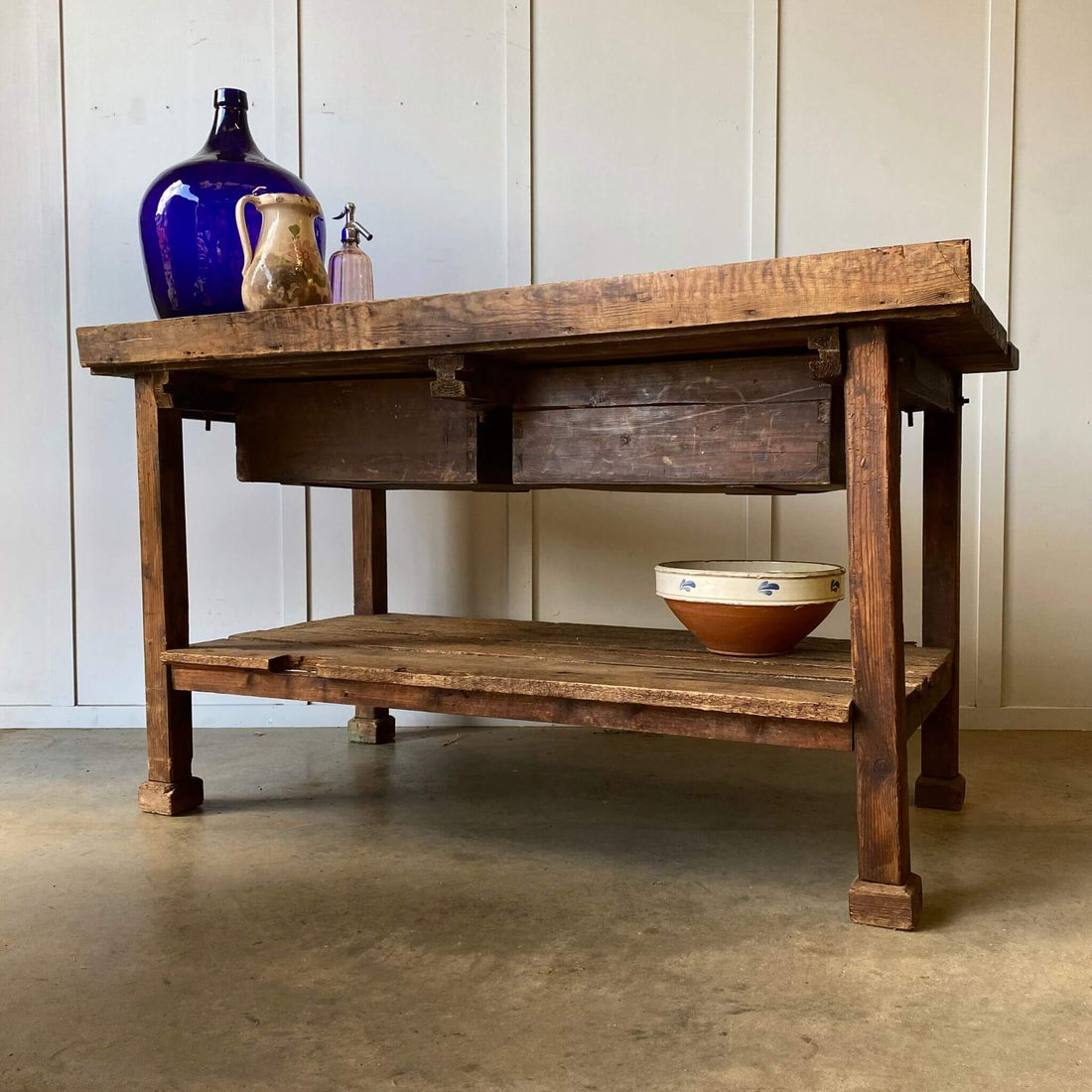 Antique table, vintage work bench